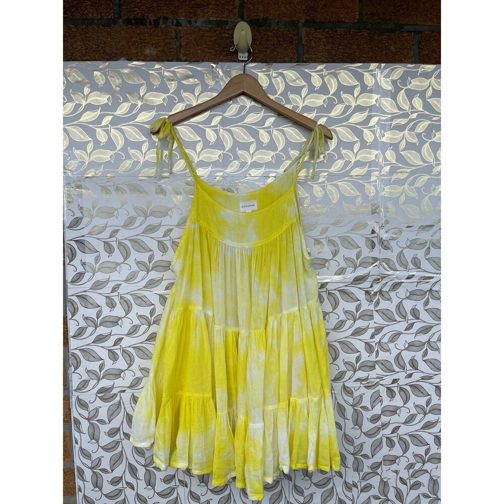 HONORINE Yellow Tie Dye Gauze Tiered Mini Dress XS Sun Dress Beach Bikini Cover - Picture 3 of 9